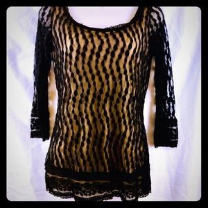 Max Studio Blouse Xsmall Black Sheer Overlay